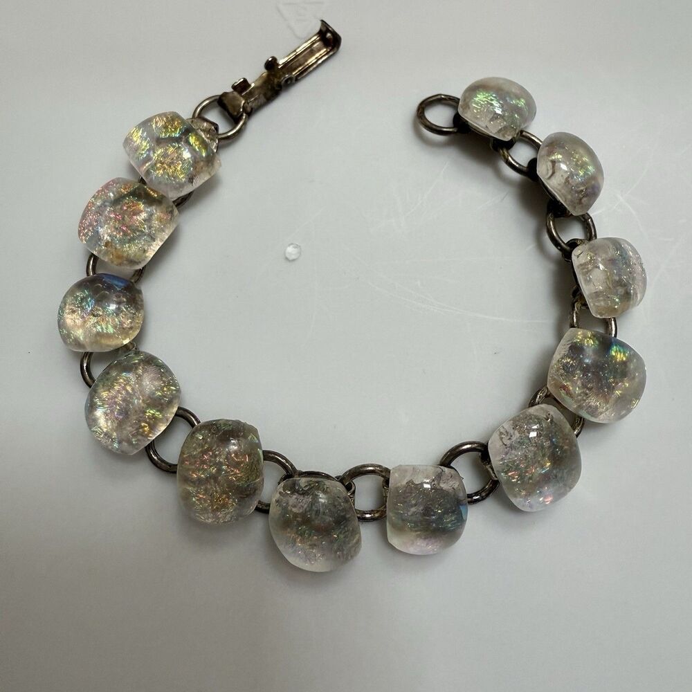 Handcrafted Fused Silver White Dichroic Glass Bracelet Artist One Of A Kind OOAK